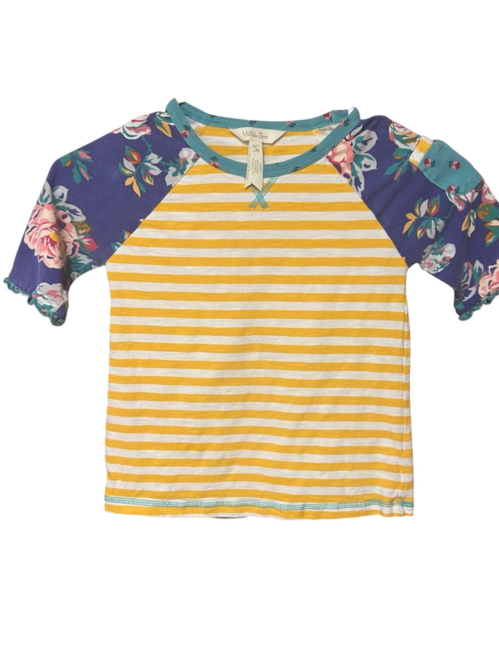 Matilda Jane Yellow & Purple Striped Raglan Tee with Floral Sleeves